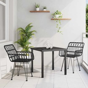 vidaXL Conjunto de Jantar de Jardim com 3 Peças em Rattan Sintético Preto