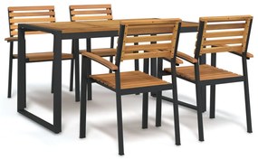 vidaXL Conj. jantar p/ jardim 5 pcs madeira de acácia maciça e metal