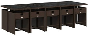 11 pcs conjunto jantar p/ jardim c/ almofadões vime PE castanho