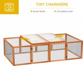 Gaiola para coelhos para interior e exterior 181 x 100  x 48  cm, com 2 portas superiores, em madeira maciça castanha