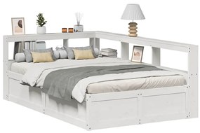 vidaXL Cama com estante sem colchão 160x200 cm pinho maciço branco