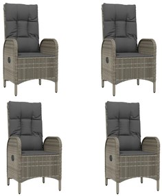 7 pcs conjunto de jantar p/ jardim c/ almofadões vime PE cinza