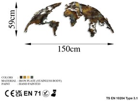 Acessório Decorativo de Metal Mapa Mundo Médio – Multicolor – 150 cm x