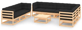 vidaXL 10 pcs conjunto lounge de jardim c/ almofadões pinho maciço