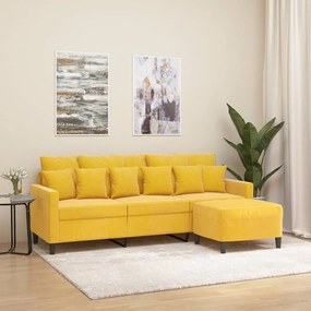 vidaXL Sofá de 3 lugares com apoio de pés 180 cm veludo amarelo-claro