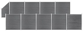 vidaXL Painel vedação WPC 9 quadrados + 1 inclinado 1657x186cm cinzento