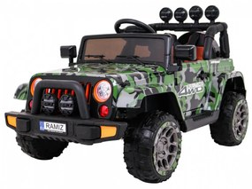 Jiep elétrico para Crianças 12V 4x4 Full Time 4WD Moro Off-Road Rodas EVA, assento couro ecológico Militar