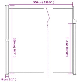 Toldo lateral retrátil 200x500 cm castanho