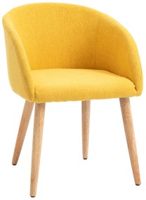 HOMCOM Cadeira de Sala de Jantar Estofada em Linho Sintético Transpirável com Assento Acolchoado e Pés de Madeira Cadeira Moderna para Sala de Estar Dormitório 55x58x74cm Amarelo