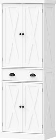 Armário Alto de Cozinha com 4 Portas, 62 x 38 x 173 cm, Prateleiras Ajustáveis, Branco