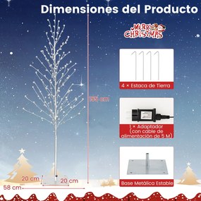 Árvore de Natal artificial de 155 cm com 168 luzes LED brancas quentes Estacas de metal Decoração de festas