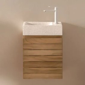 Conjunto De Móvel De Casa De Banho Suspenso 40x20 Cm Em Madeira De Teca Com Lavatório Integrado Em Cimento Napier Madeira De Teca & Sem - Sklum