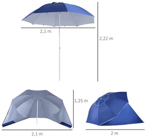 Chapéu de Sol de Praia com Painéis Laterais Tipo Tenda Chapéu de Sol para Praia com Proteção UV50 Φ210x222cm Azul
