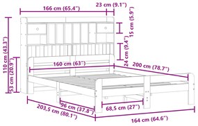 Cama com estante sem colchão 160x200 cm pinho maciço