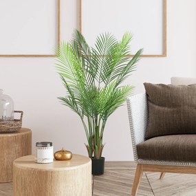 Planta artificial de interior com 120 cm, palmeira artificial com vaso de plástico e acabamento flocado, verde