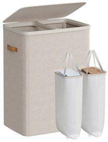Cesto para roupa suja 170 L com 2 compartimentos 56 x 40 x 75 cm bege cappuccino
