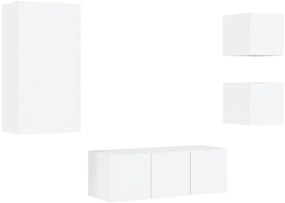 5pcs móveis de parede p/ TV c/ LEDs derivados de madeira branco
