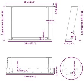 Pés para mesa de centro em forma de U, 2 peças, antracite, 60x (42-43)
