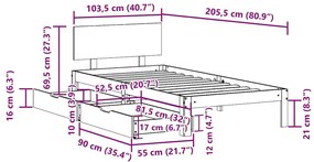 Estrutura de cama c/ gavetas 100x200 cm madeira de pinho maciça