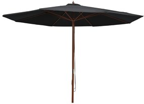 vidaXL Guarda-sol de exterior c/ poste de madeira 350 cm preto