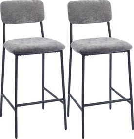 HOMCOM Conjunto com 2 banquetas de bar em tecido chenille, bancos de bar estofados, assento largo, encosto alto, 45,5x48x101cm, cinza | Aosom Portugal