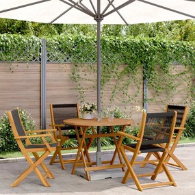 vidaXL 5 pcs conj. jantar p/ jardim polipropileno/madeira maciça preto