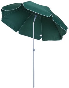 Outsunny Guarda-sol de praia Ø200 cm de diâmetro Telhado Inclinado Poste Destacável e pico inferior Verde