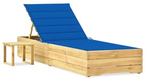 vidaXL Espreguiçadeira de jardim com mesa e almofadão pinho impregnado