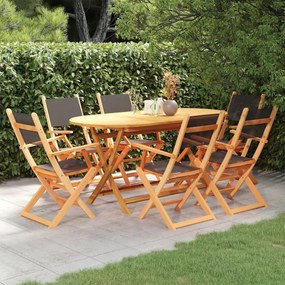 vidaXL 7 pcs conjunto de jantar p/ exterior eucalipto/textilene preto