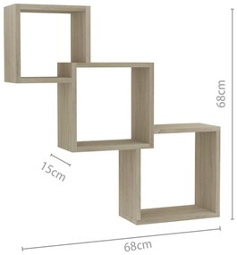 Prateleiras de parede cubos 68x15x68cm contraplacado carvalho