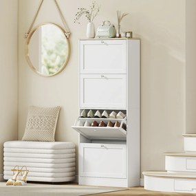 Sapateira com capacidade 60 x 23,5 x 153 cm para 24 pares, com 4 gavetas rebatíveis e prateleiras ajustáveis, branco