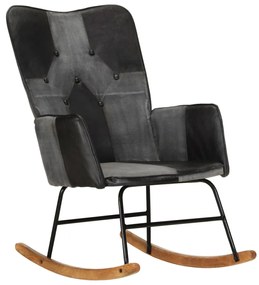 Cadeira de baloiço couro genuíno e lona preto