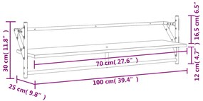 Prateleiras de parede c/ barras 2 pcs 100x25x30 cm cinza sonoma