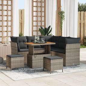 Conjunto de Sofás de Jardim com Almofadas Cinza Rattan de Polietileno