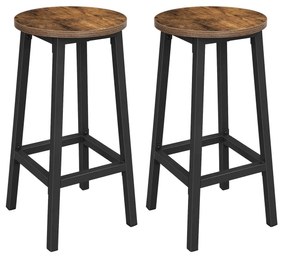 Conjunto de banquetas altas com estilo industrial e estrutura de aço. | VASAGLE | 32 x 32 x 64 cm | castanho rústico|preto | LBC32X.