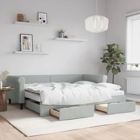 vidaXL Sofá-cama c/ gavetão e gavetas 90x200 cm veludo cinzento-claro