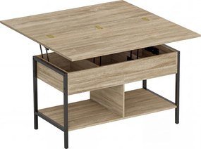 HOMCOM Mesa de centro elevável e extensível, mesa de sala com compartimento oculto prateleiras abertas, 98x49x55cm, madeira natural | Aosom Portugal