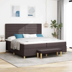 vidaXL Cama Box Spring com Colchão e Banco Castanho Escuro 200x200 cm Tecido