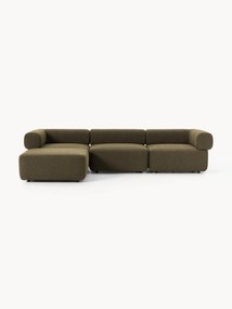 Sofá modular em bouclé Anton com pufe (esquerdo/direito)