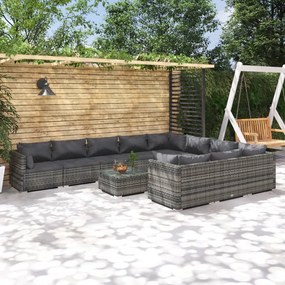 vidaXL 11 pcs conjunto lounge de jardim c/ almofadões vime PE cinzento