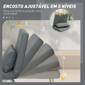Poltrona sofá Cama Dobrável Estofado em Linho Sintético com Encosto Ajustável em 5 Níveis e Almofada Acolchoada 73x78x81 cm Cinzento Escuro
