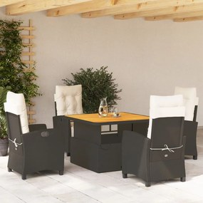 vidaXL 5 pcs conjunto de jantar p/ jardim c/ almofadões vime PE preto