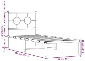 Estrutura de cama metal s/ colchão c/ cabeceira 75x190 cm preto