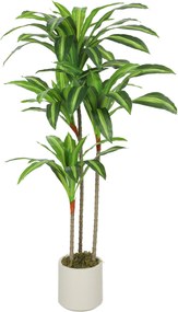 HOMCOM Planta Artificial de Dracena Verde em PEVA e Madeira com Vaso em PP e Cimento, 60x40x120 cm | Aosom Portugal