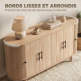 Aparador de sala, móvel de arrumação oval com 4 portas e 2 prateleiras ajustáveis, 147 x 40 x 76 cm, carvalho