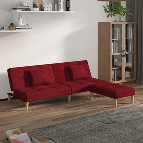 Sofá-cama 2 lug. c/ 2 almofadas/apoio pés tecido vermelho tinto