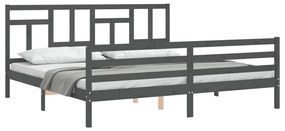 Estrutura de cama com cabeceira 200x200 cm madeira maciça cinza
