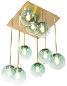 Candeeiro de teto Art Deco ouro com vidro verde 9 luzes - Atenas Art Deco