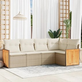 5 pcs conjunto de sofás p/ jardim com almofadões vime PE bege