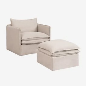 Conjunto De Sala Com Poltrona E Puff Em Linho E Algodão Grace Tecido Beige - Sklum